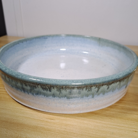 Signed Lee Segal Art Pottery Bowl Plate Display Tray 9" Blue Speckled Drip - Picture 3 of 9